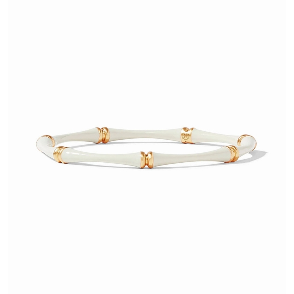 NWT JULIE VOS Bamboo Bangle in 24K Gold Plated with Ivory Enamel- size Small